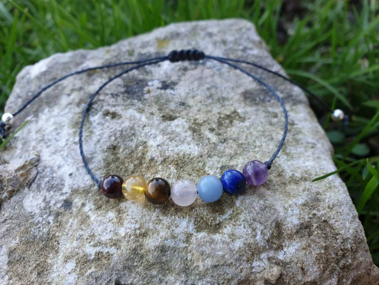 Pulsera arcoiris de los 7 chakras - Cuarzo rosa