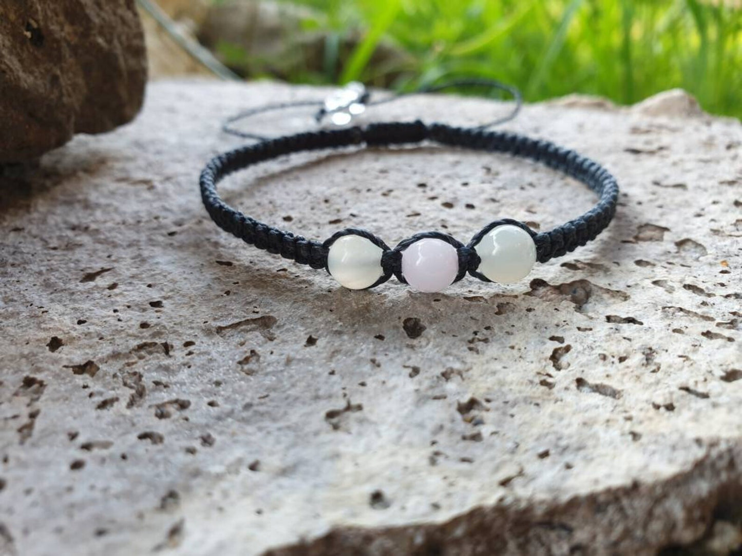 Pulsera de cuentas de piedra lunar y cuarzo rosa 