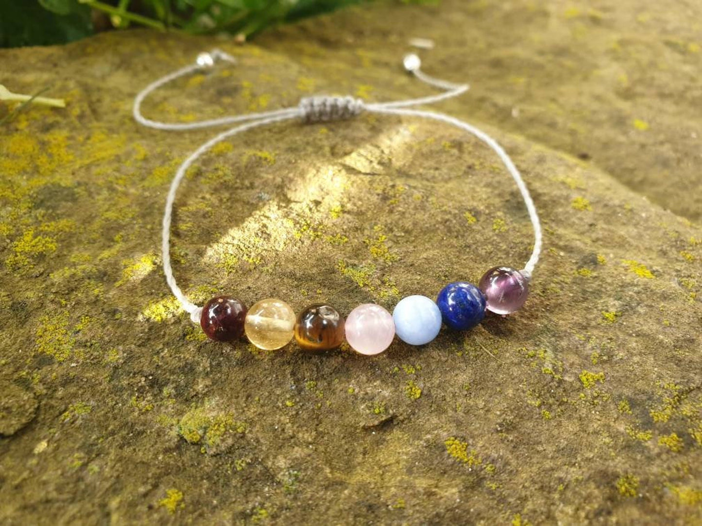 Pulsera arcoiris de los 7 chakras - Cuarzo rosa