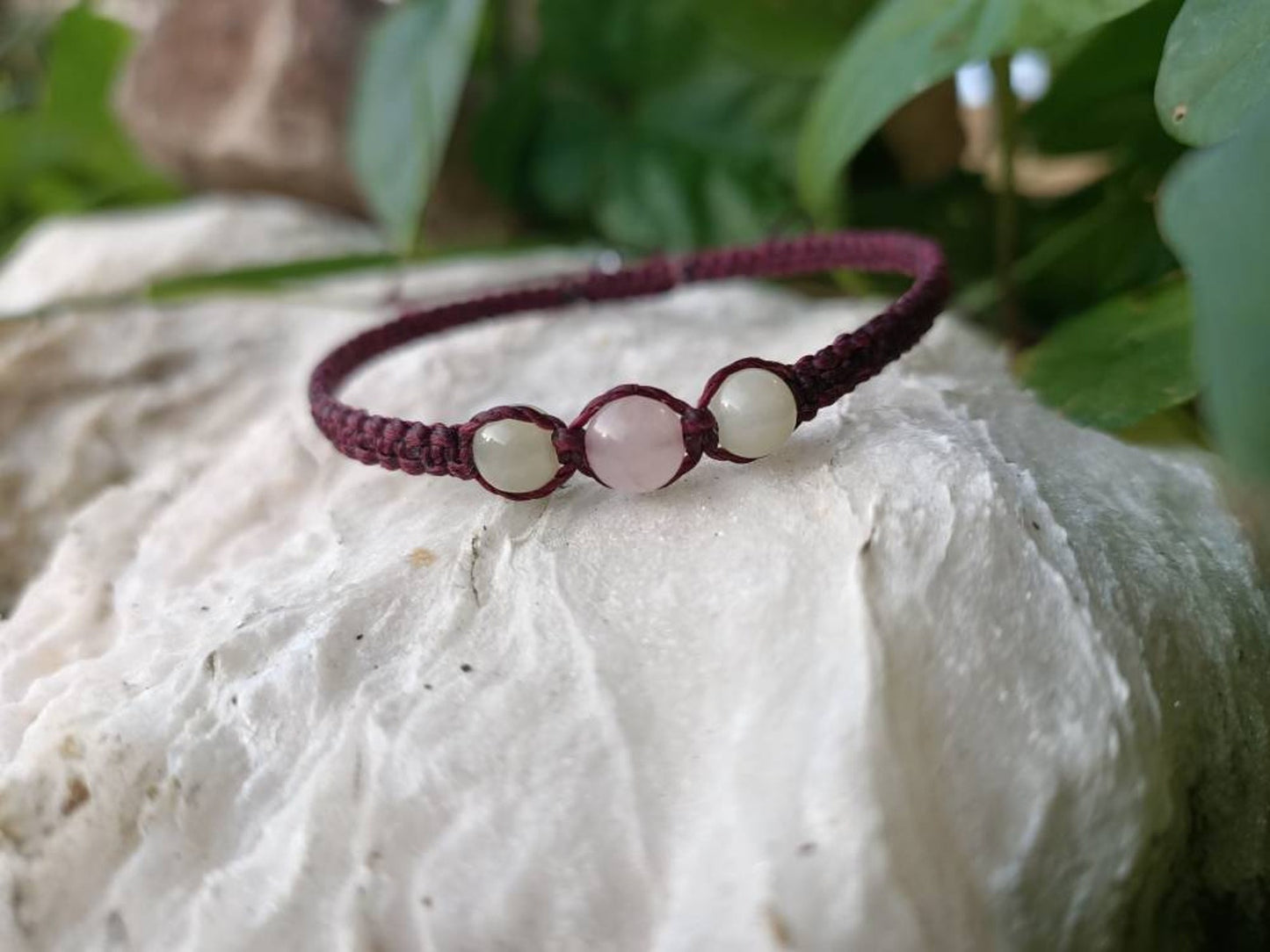 Pulsera de cuentas de piedra lunar y cuarzo rosa 