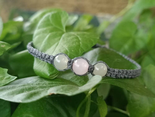 Pulsera de cuentas de piedra lunar y cuarzo rosa 